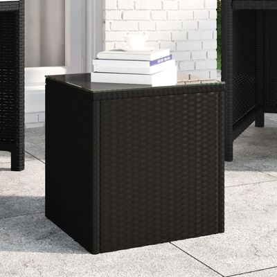 vidaXL Side Table Black 15.7"x14.6"x15.9" Poly Rattan and Tempered Glass