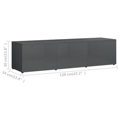 vidaXL TV Cabinet High Gloss Gray 47.2"x13.4"x11.8" Engineered Wood