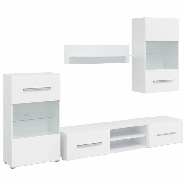 vidaXL TV Stand Matt White Engineered wood, tempered glass Five Piece Set