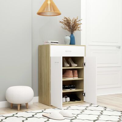 vidaXL Shoe Cabinet White and Sonoma Oak 23.6"x13.8"x33.1" Engineered Wood