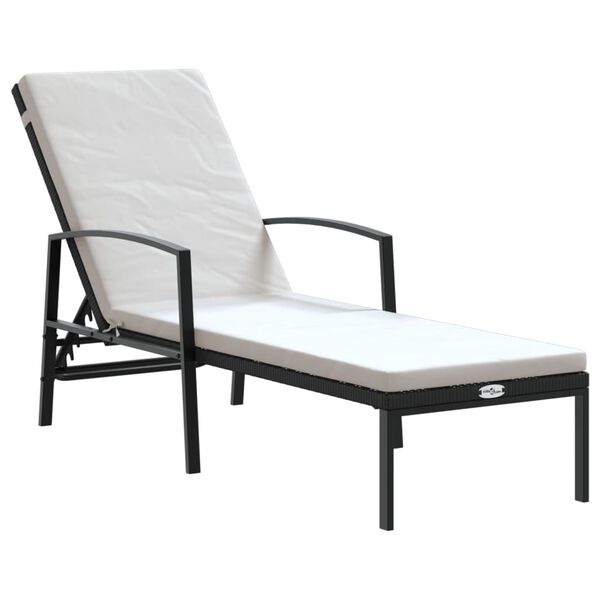 vidaXL Sun Lounger With Table Set of 3 Black and Cream White