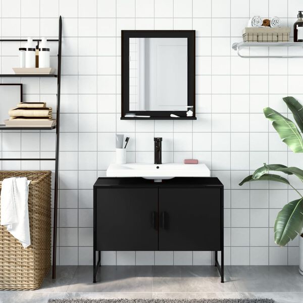 vidaXL Bathroom Cabinet Set Black Engineered wood Bathroom Cabinet Set