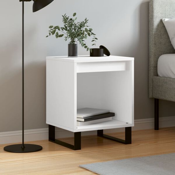 vidaXL Bedside Cabinet White Engineered wood, Metal 15.7x13.8x19.7 in