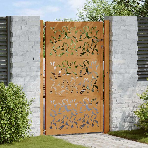 vidaXL Garden Gate 39.4x59.1" Weathering Steel Leaf Design