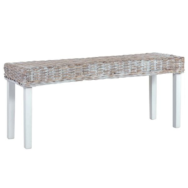 vidaXL Bench White Kubu rattan, Solid mango wood 43.3 in Durable Bench