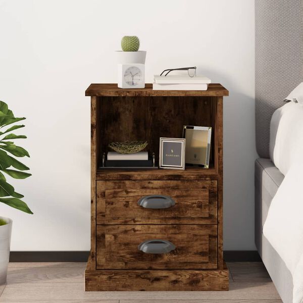 vidaXL Bedside Cabinet Smoked Oak Engineered Wood 16.9x14.2x23.6 in