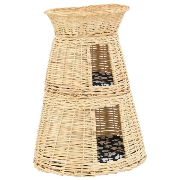 vidaXL Cat Basket Natural, Black, White Willow, Cotton, Polyester Small