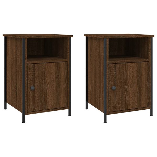 vidaXL Bedside Cabinet Set of 2 Brown Oak Engineered Wood, Iron Medium