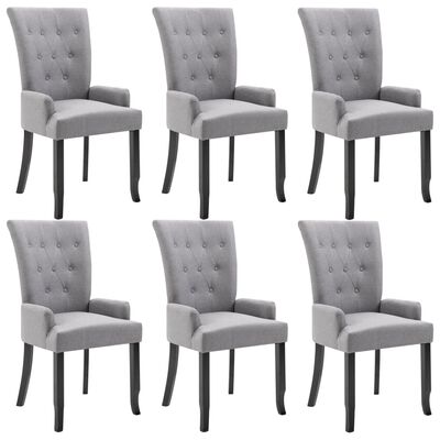 vidaXL Dining Chairs with Armrests 6 pcs Light Gray Fabric