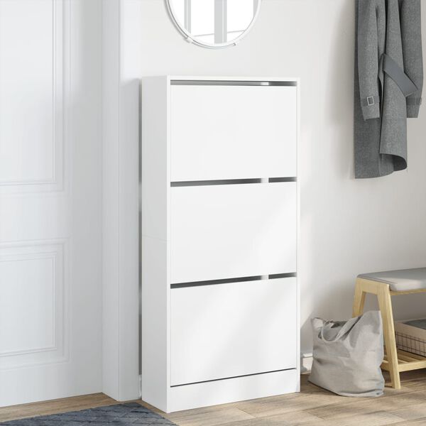 vidaXL Shoe Cabinet White Engineered Wood Slim Shoe Cabinet