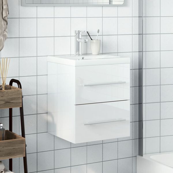 vidaXL Bathroom Sink Cabinet White Engineered wood, Ceramic Compact