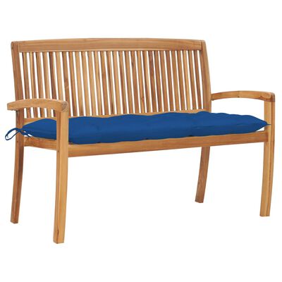 vidaXL Stacking Patio Bench with Cushion 50.6'' Solid Teak Wood