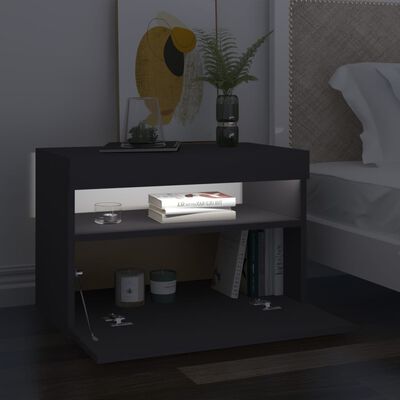 vidaXL Bedside Cabinet & LED Lights 2 pcs Gray 23.6"x13.8"x15.7" Engineered Wood