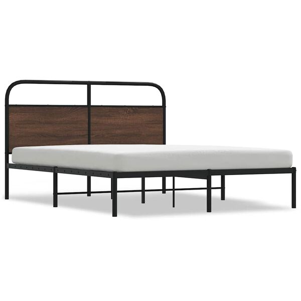 vidaXL Bed Frame Brown Oak Steel, Engineered Wood King Bed Frame
