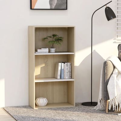 vidaXL 3-Tier Book Cabinet White and Sonoma Oak 23.6"x11.8"x44.9" Engineered Wood