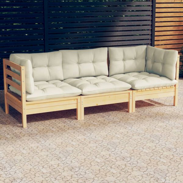 vidaXL 3-seater Garden Sofa Cream Solid pinewood, 100% polyester fabric