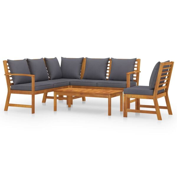 vidaXL Garden Lounge Set Dark Grey, Natural Wood