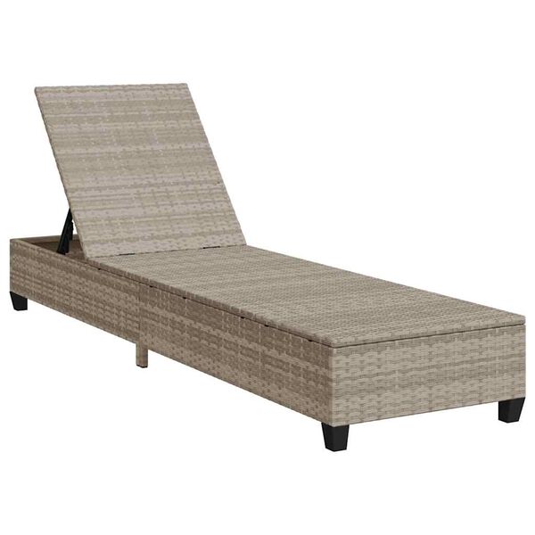 vidaXL Sun Lounger with Cushions Light Grey 55x200x25,5cm Poly Rattan