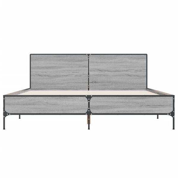 vidaXL Bed Frame Grey Sonoma Engineered Wood, Metal, Plywood Slats
