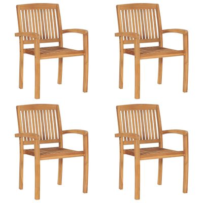 vidaXL Stacking Patio Chairs with Cushions 4 pcs Solid Teak Wood