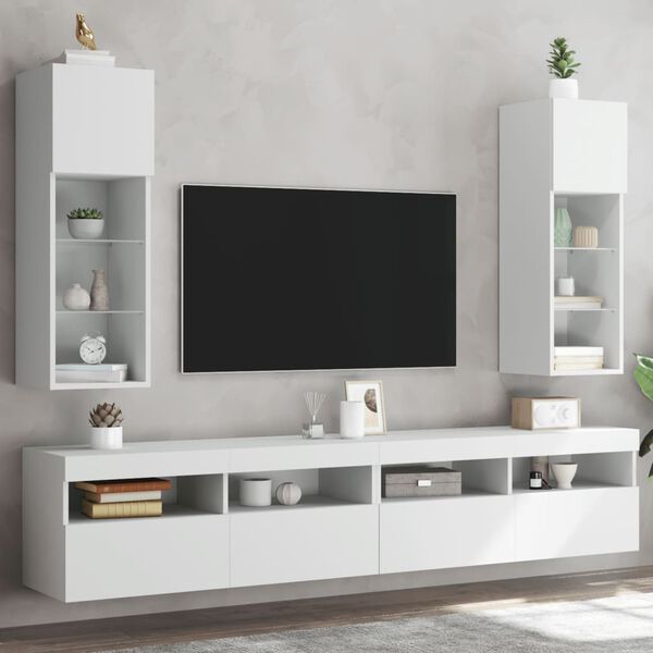 vidaXL TV Cabinet Set of 2 White Engineered wood, glass