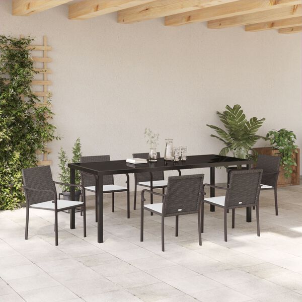 vidaXL Garden Dining Set 7 pcs Brown and Black PE Rattan