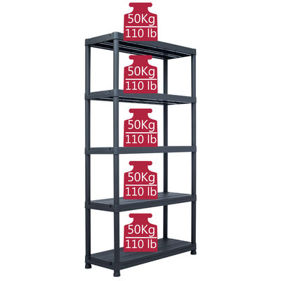 vidaXL Storage Shelf Rack Black 551.2 lb 31.5"x15.7"x70.9" Plastic