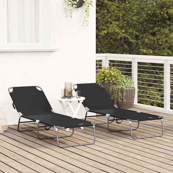 vidaXL Folding Sun Lounger Folding 2 pcs Black 56 x 189 x 87cm fabric