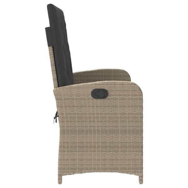 vidaXL Reclining Patio Bench with Cushions Light Gray Poly Rattan