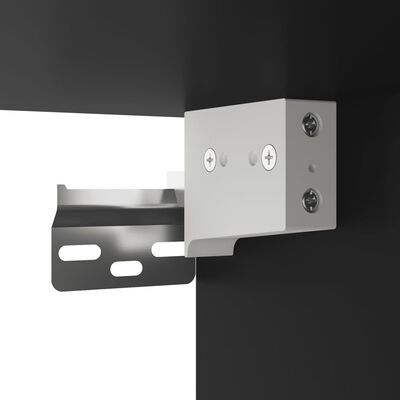 Metal mounting bracket attached to a black cabinet, showing hinge screws.