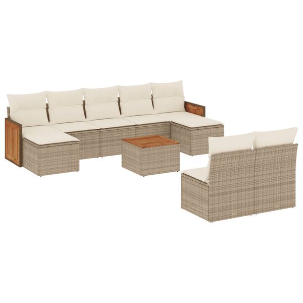 vidaXL Garden Sofa Set Beige PE rattan Large Adjustable Armrests