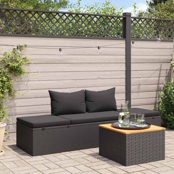 vidaXL Sun Lounger Black Poly rattan, Powder-coated steel