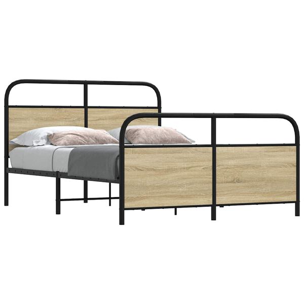 vidaXL Bed Frame Sonoma Oak Steel, Engineered Wood Full Bed Frame