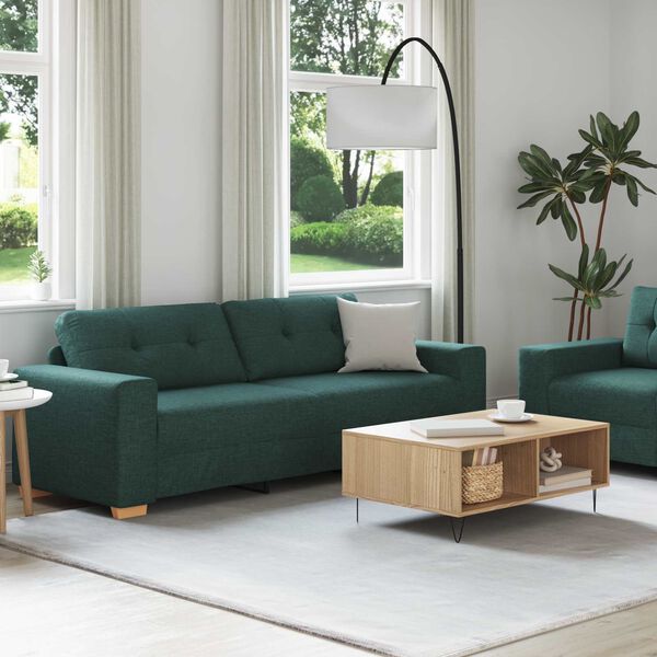 vidaXL Sofa 2 pcs Green Linen-blend Fabric