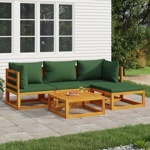 vidaXL Garden Lounge Set Green cushions with natural wood