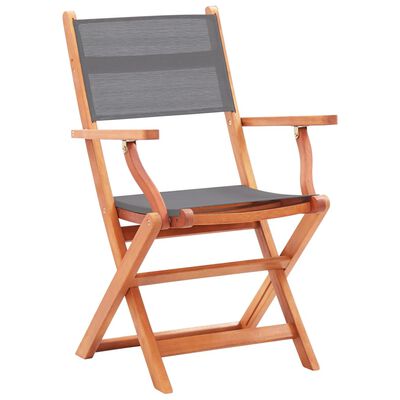 vidaXL Folding Patio Chairs 4 pcs Gray Solid Wood Eucalyptus and Textilene