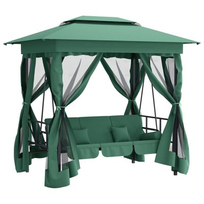 vidaXL Garden Gazebo with Convertible Swing Bench Green Fabric&Steel