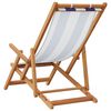 vidaXL Folding Beach Chair Blue and White Solid Wood Eucalyptus and Fabric