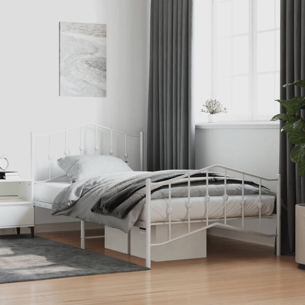 vidaXL Bed Frame White Steel Twin Bed Frame Rectangular Modern