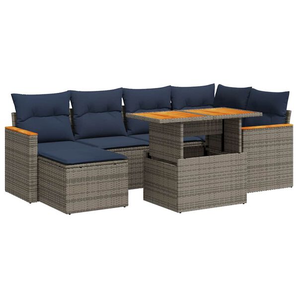vidaXL 7 Piece Patio Sofa Set with Cushions Gray Poly Rattan