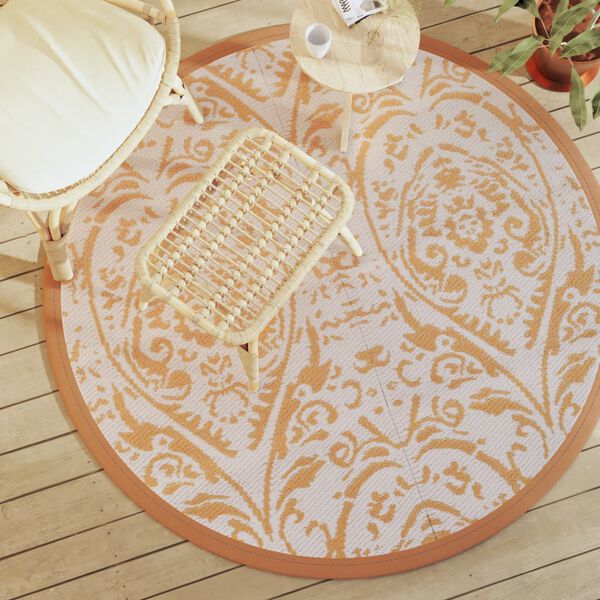 vidaXL Outdoor Carpet Orange and white Polypropylene (PP) Ø63.0 in