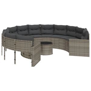vidaXL Garden Sofa Round Gray PE rattan, powder-coated steel, tempered glass