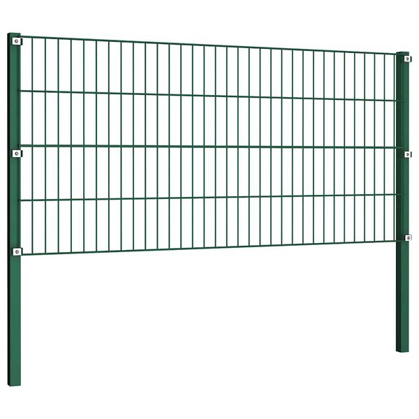 vidaXL Fence Panel with Posts Iron 680.7"x31.5" Green