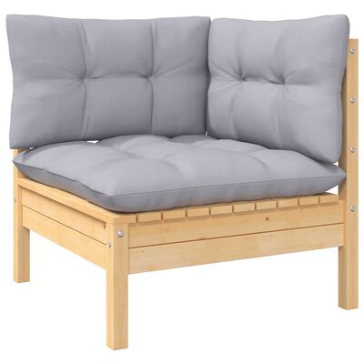 vidaXL 10 Piece Patio Lounge Set with Gray Cushions Pinewood