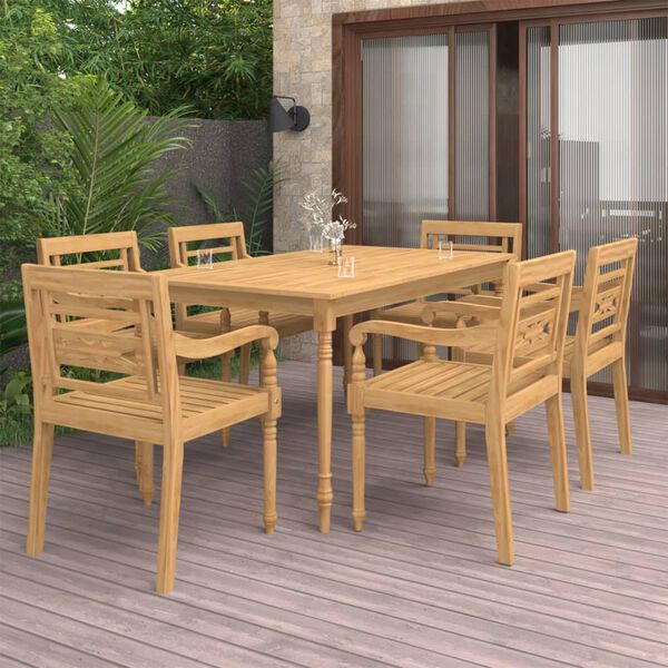 vidaXL 7 Piece Patio Dining Set Solid Teak Wood