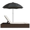 vidaXL Double Sun Lounger with Cushions&Parasol Brown Poly Rattan