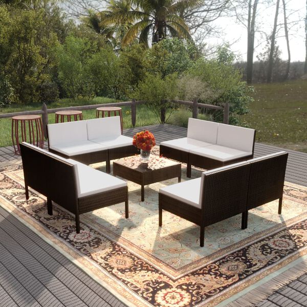 vidaXL Garden Lounge Set Black PE rattan Large Modular