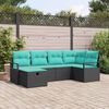 vidaXL Sofa Set with Cushion 6 pcs Black and Turquoise Poly Rattan