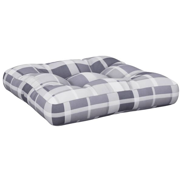 vidaXL Pallet Cushion Gray Check Pattern 100% Polyester Medium