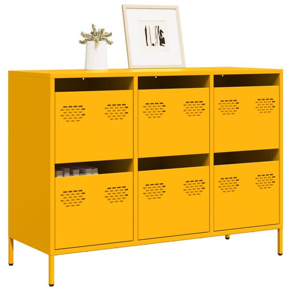 vidaXL Sideboard Mustard Yellow Cold-rolled Steel Large Buffet Cabinet